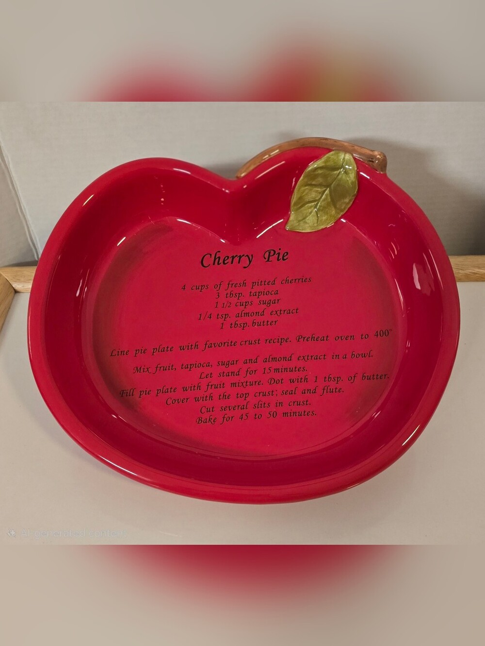 Vintage Harvest Ceramic Cherry Pie Plate Dish with Recipe 12 x 10.5 x 2.25 in